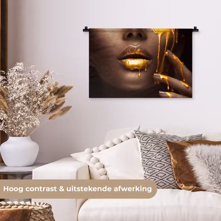Wandkleed - Goud - Vrouw - Verf - Lippen - Luxe — 4