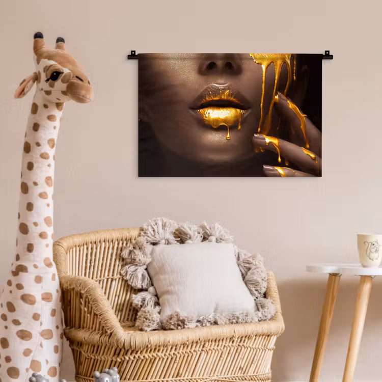 Wandkleed - Goud - Vrouw - Verf - Lippen - Luxe — 5
