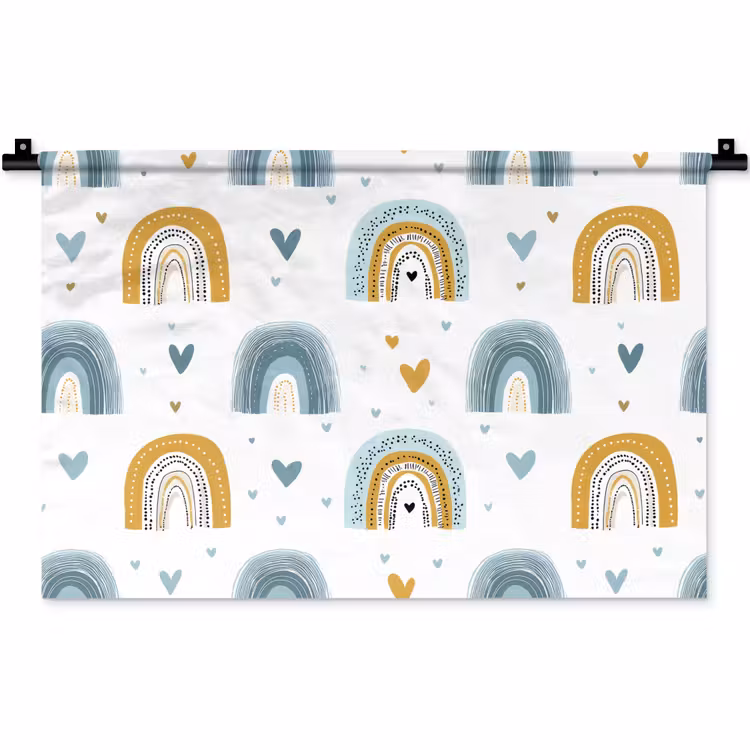 Wandkleed - Patroon - Regenboog - Hartjes — 1