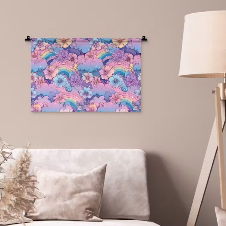 Wandkleed - Regenbogen - Bloemen - Kleurrijk - Wolken — 2
