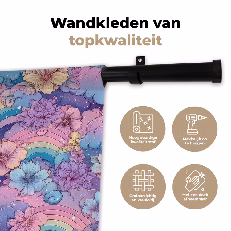 Wandkleed - Regenbogen - Bloemen - Kleurrijk - Wolken — 3