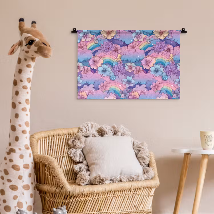 Wandkleed - Regenbogen - Bloemen - Kleurrijk - Wolken — 5