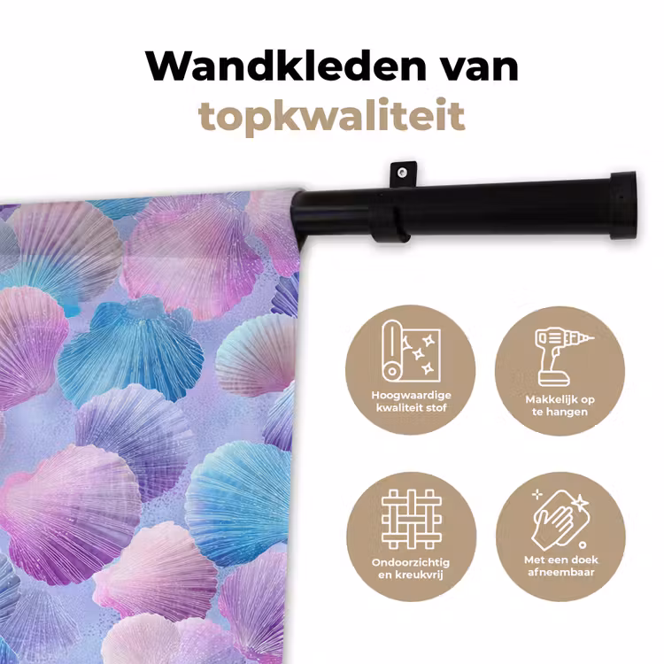 Wandkleed - Schelpen - Paars - Blauw - Patroon — 3