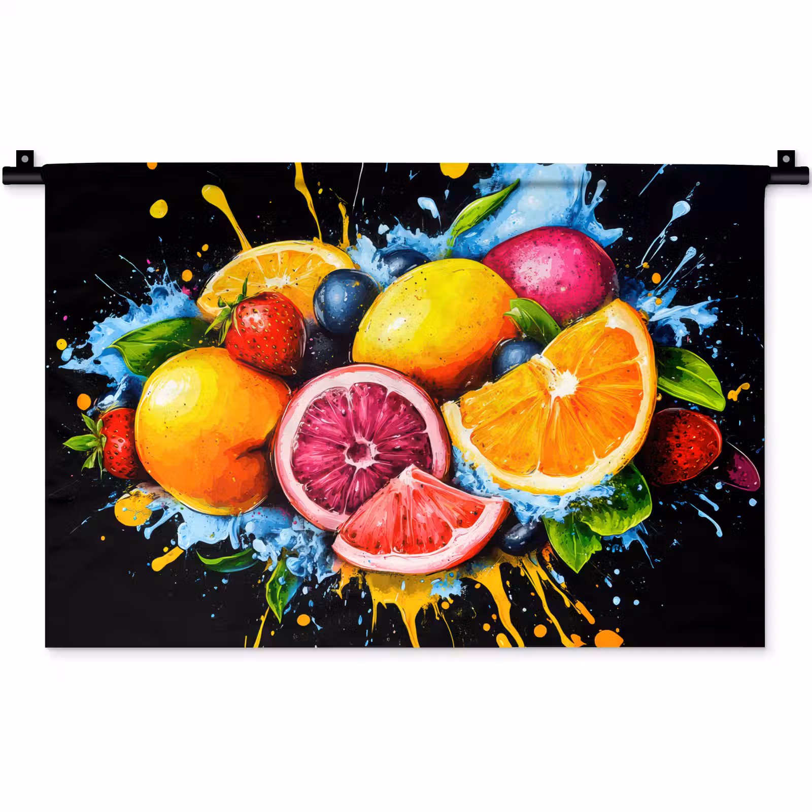 Wandkleed - Fruit - Graffiti - Kleurrijk - Sinaasappel - Aardbei - Abstract — 1