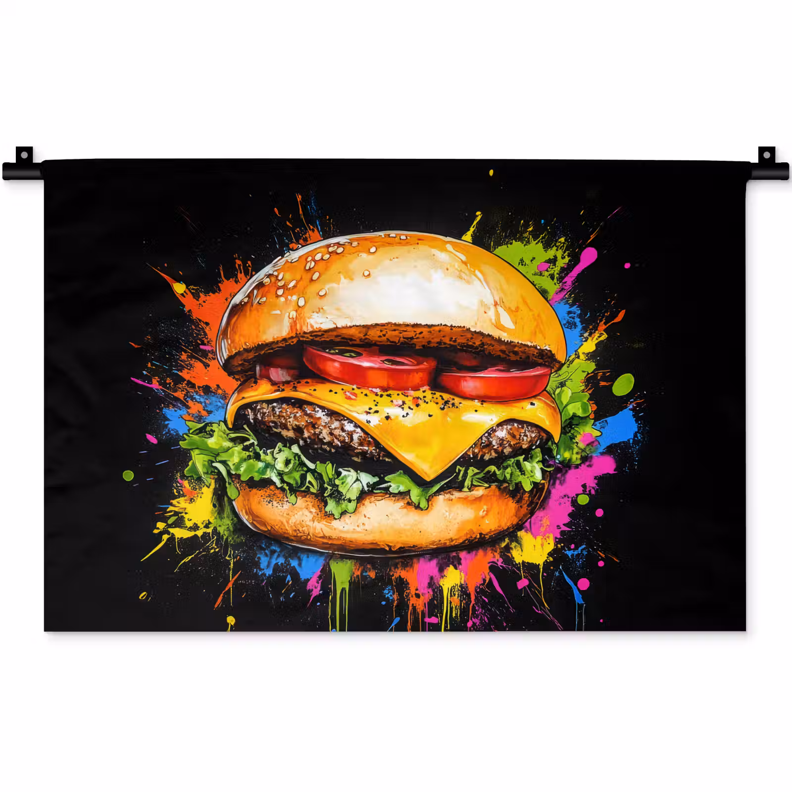 Wandkleed - Hamburger - Graffiti - Verf - Kleurrijk - Eten - Abstract — 1