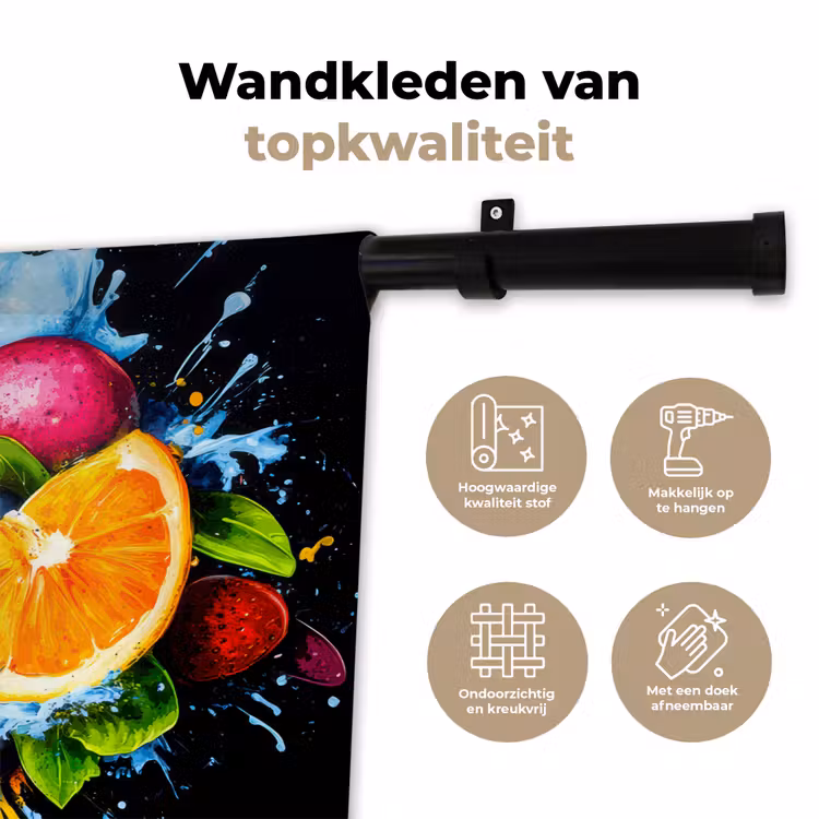 Wandkleed - Fruit - Graffiti - Kleurrijk - Sinaasappel - Aardbei - Abstract — 3