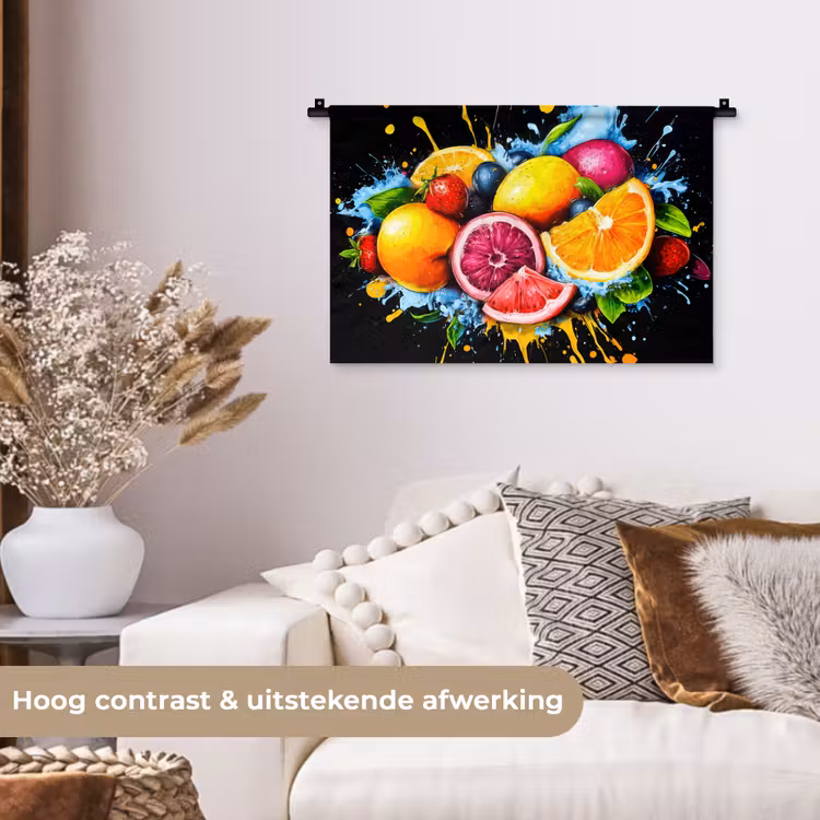 Wandkleed - Fruit - Graffiti - Kleurrijk - Sinaasappel - Aardbei - Abstract — 4