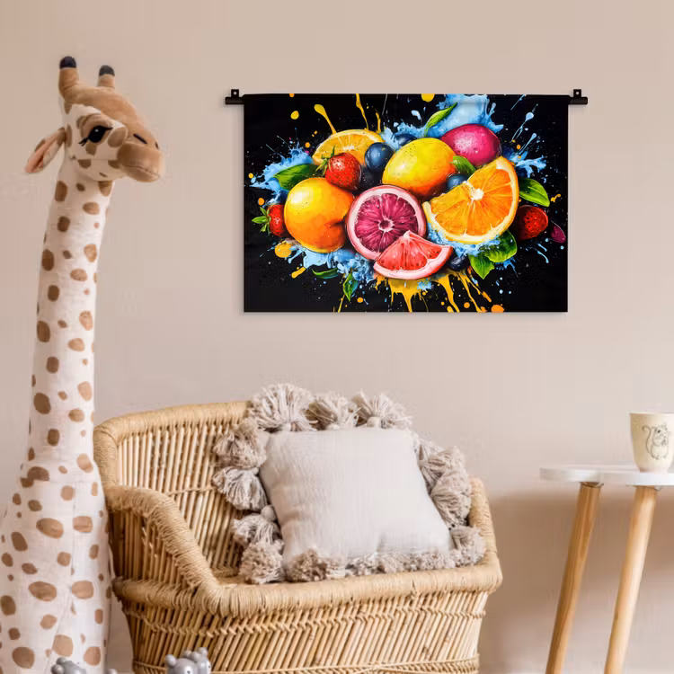 Wandkleed - Fruit - Graffiti - Kleurrijk - Sinaasappel - Aardbei - Abstract — 5