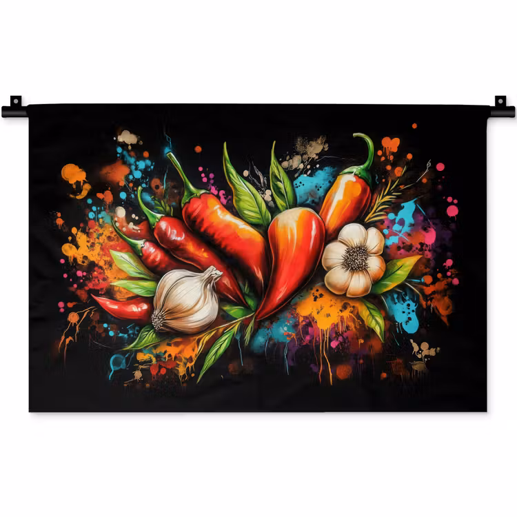 Wandkleed - Groente - Peper - Knoflook - Graffiti - Verf - Kleurrijk — 1