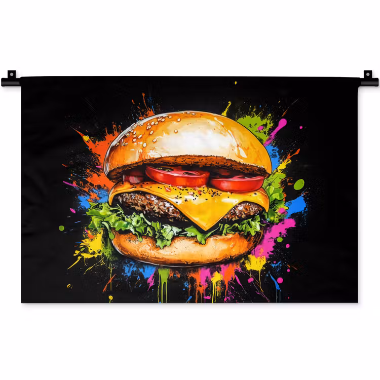 Wandkleed - Hamburger - Graffiti - Verf - Kleurrijk - Eten - Abstract — 1
