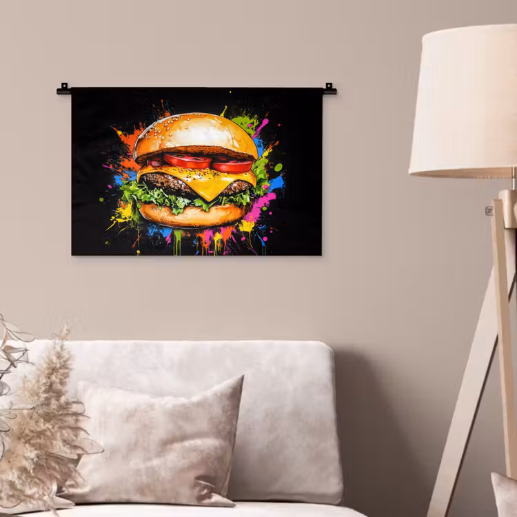 Wandkleed - Hamburger - Graffiti - Verf - Kleurrijk - Eten - Abstract — 2