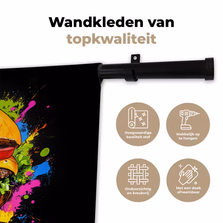 Wandkleed - Hamburger - Graffiti - Verf - Kleurrijk - Eten - Abstract — 3