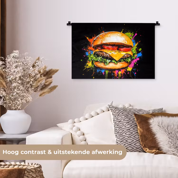 Wandkleed - Hamburger - Graffiti - Verf - Kleurrijk - Eten - Abstract — 4