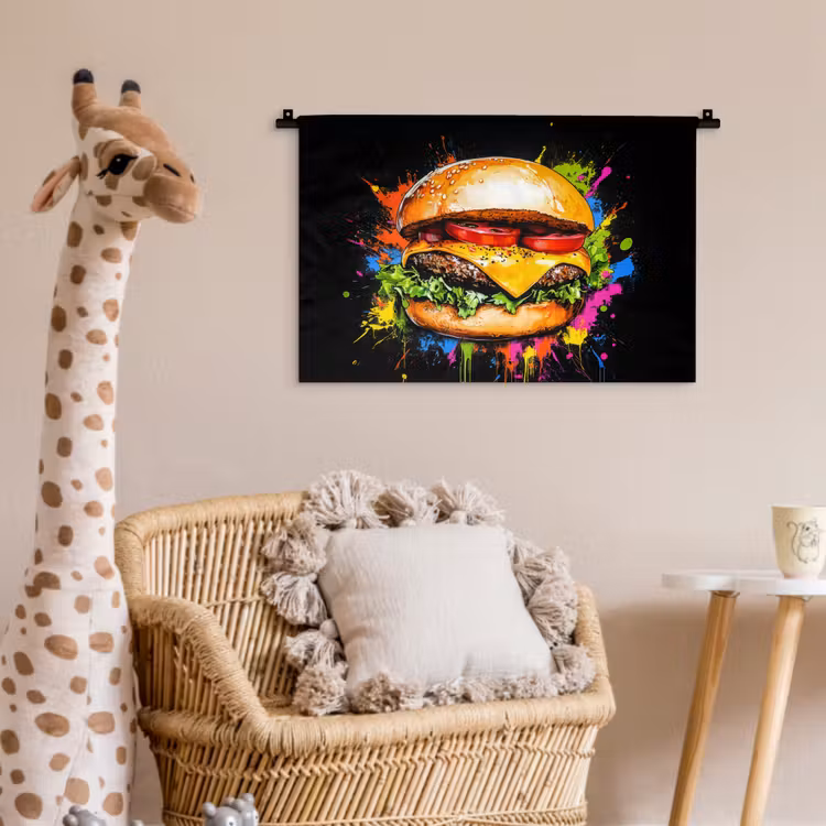 Wandkleed - Hamburger - Graffiti - Verf - Kleurrijk - Eten - Abstract — 5