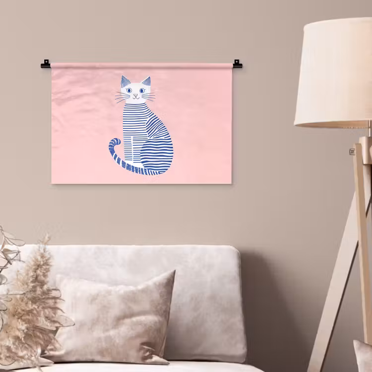 Wandkleed - Kat - Illustratie - Minimalistisch - Roze — 2