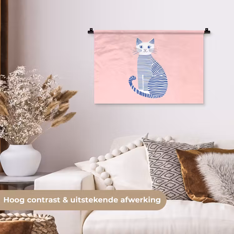 Wandkleed - Kat - Illustratie - Minimalistisch - Roze — 4