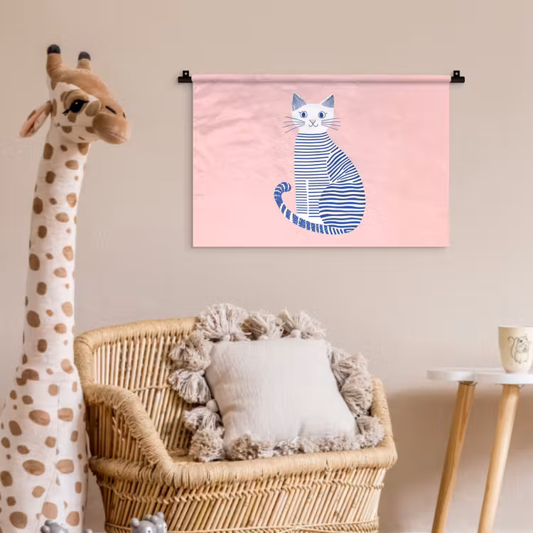 Wandkleed - Kat - Illustratie - Minimalistisch - Roze — 5