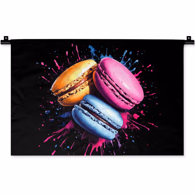 Wandkleed - Macarons - Dessert - Graffiti - Kleurrijk - Roze - Blauw - Geel — 1