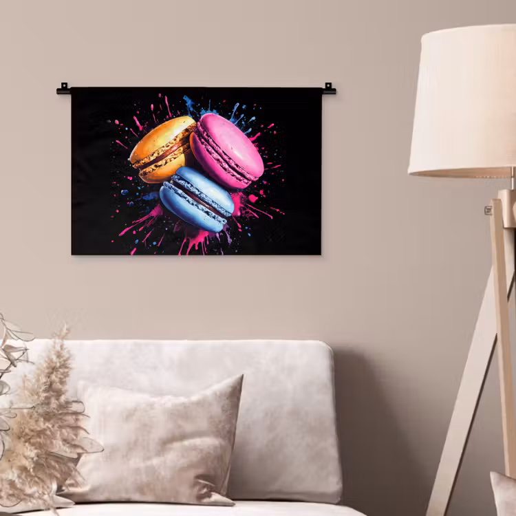 Wandkleed - Macarons - Dessert - Graffiti - Kleurrijk - Roze - Blauw - Geel — 2