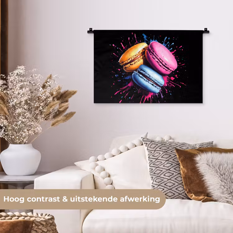 Wandkleed - Macarons - Dessert - Graffiti - Kleurrijk - Roze - Blauw - Geel — 4