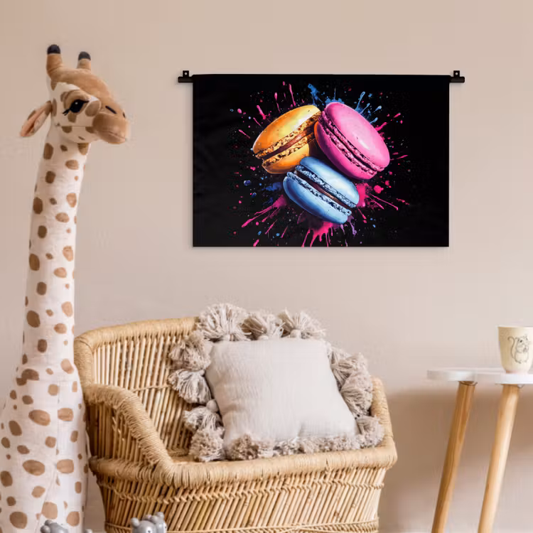Wandkleed - Macarons - Dessert - Graffiti - Kleurrijk - Roze - Blauw - Geel — 5