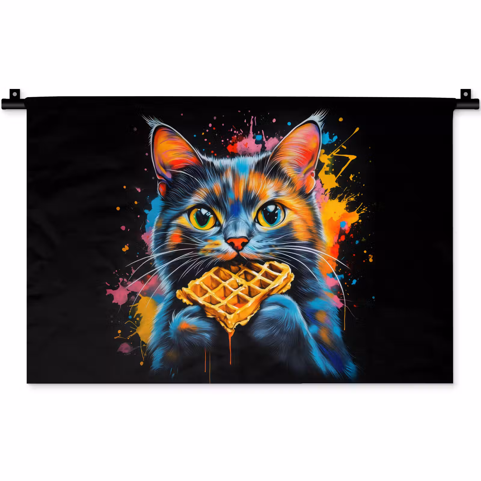 Wandkleed - Kat - Graffiti - Kleurrijk - Wafel - Eten — 1