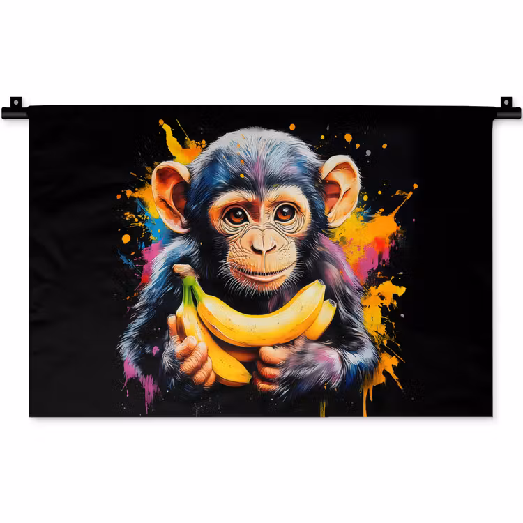 Wandkleed - Aap - Graffiti - Kleurrijk - Bananen - Modern — 1