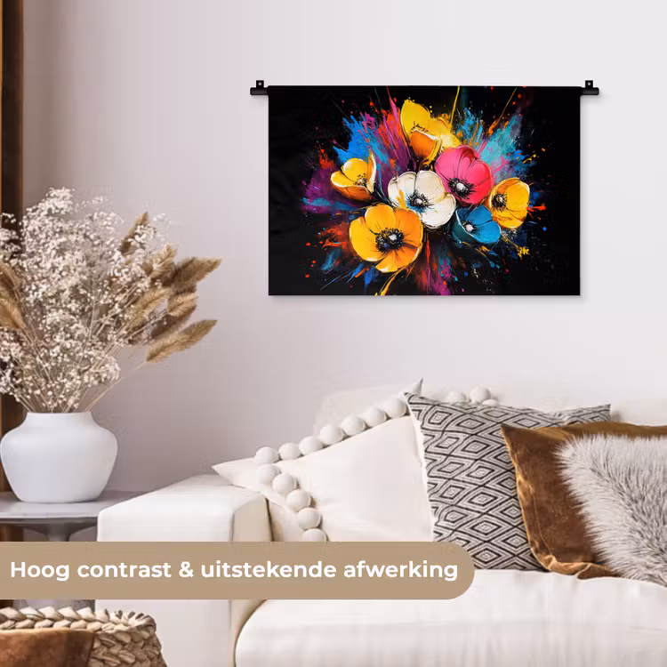 Wandkleed - Bloemen - Kleurrijk - Graffiti - Modern - Boeket — 4