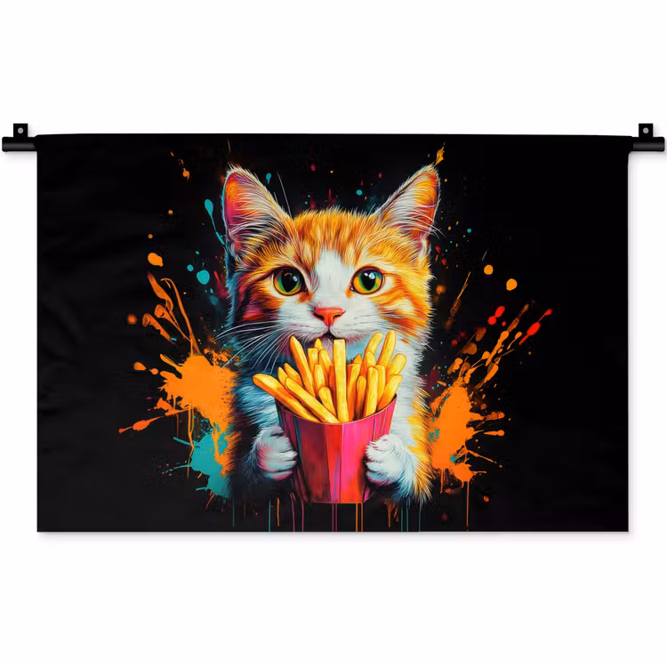 Wandkleed - Kat - Eten - Patat - Graffiti - Abstract — 1