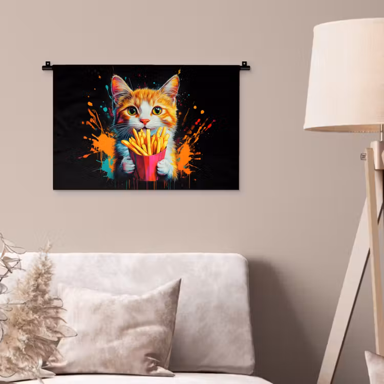 Wandkleed - Kat - Eten - Patat - Graffiti - Abstract — 2
