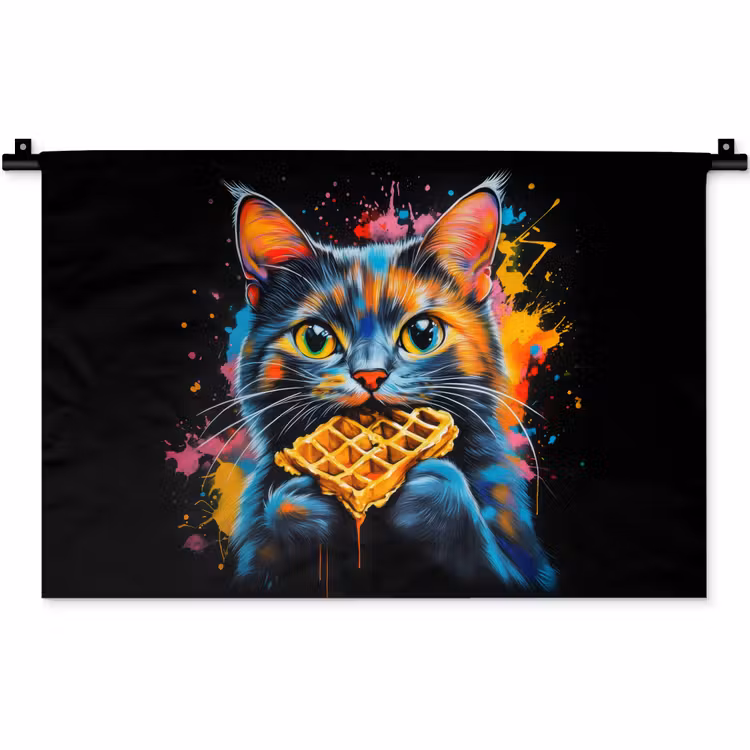Wandkleed - Kat - Graffiti - Kleurrijk - Wafel - Eten — 1