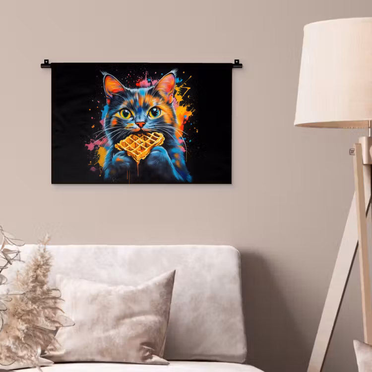 Wandkleed - Kat - Graffiti - Kleurrijk - Wafel - Eten — 2