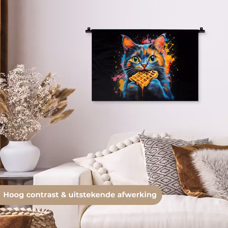 Wandkleed - Kat - Graffiti - Kleurrijk - Wafel - Eten — 4