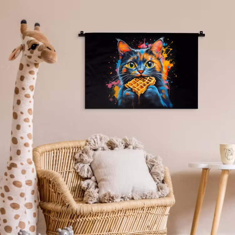 Wandkleed - Kat - Graffiti - Kleurrijk - Wafel - Eten — 5