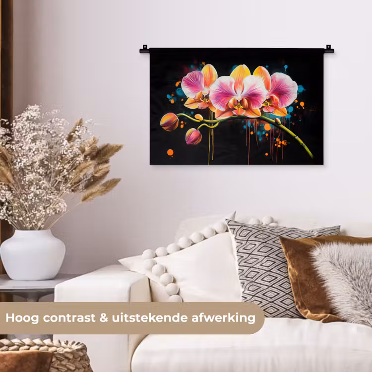 Wandkleed - Orchidee - Graffiti - Kleurrijk - Bloemen - Abstract — 4