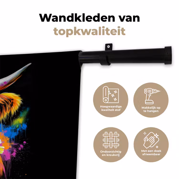 Wandkleed - Schotse Hooglander - Graffiti - Kleurrijk - Bloem - Dieren — 3