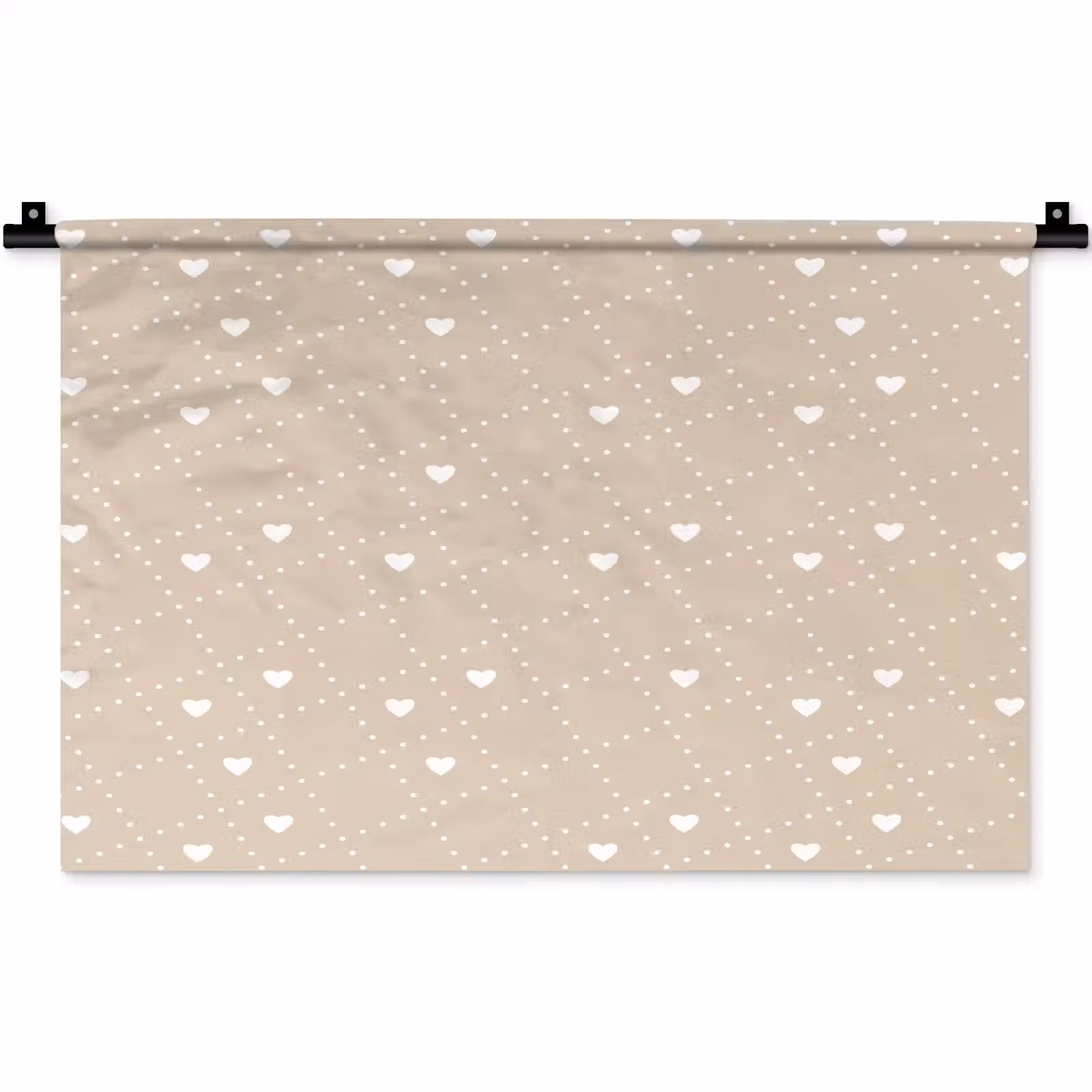 Wandkleed - Beige - Wit - Hartjes - Patroon — 1