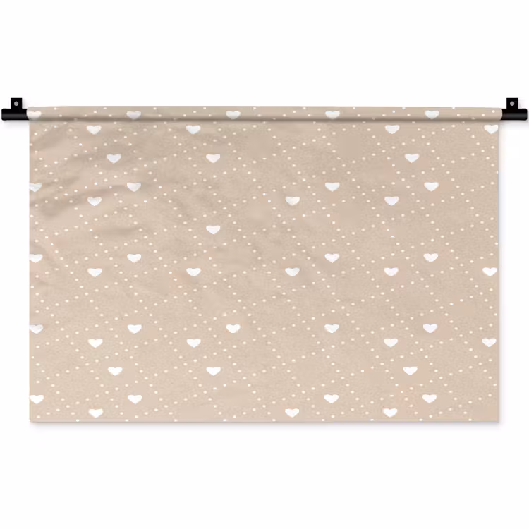 Wandkleed - Beige - Wit - Hartjes - Patroon — 1