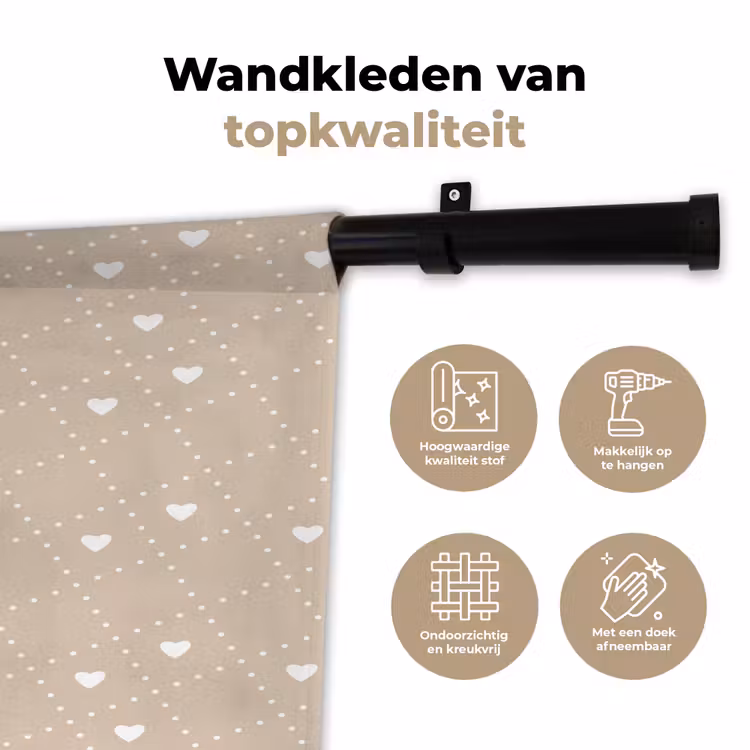 Wandkleed - Beige - Wit - Hartjes - Patroon — 3