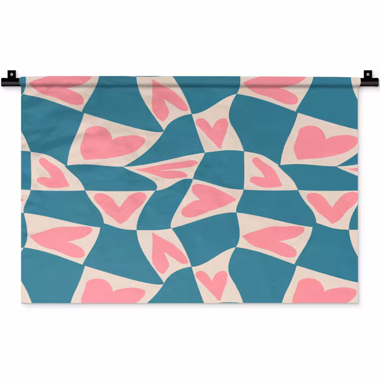 Wandkleed - Blauw - Vlakken - Patroon - Hartjes — 1