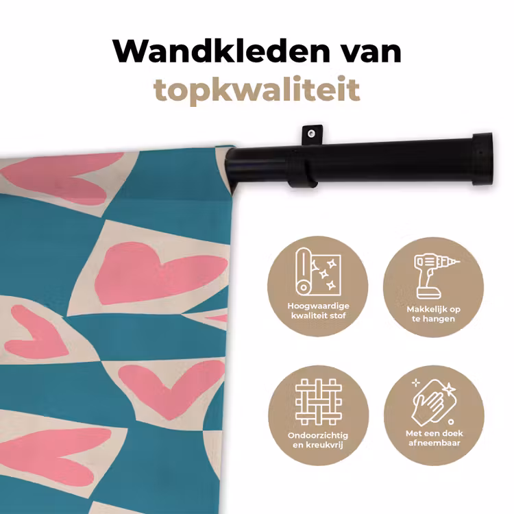 Wandkleed - Blauw - Vlakken - Patroon - Hartjes — 3