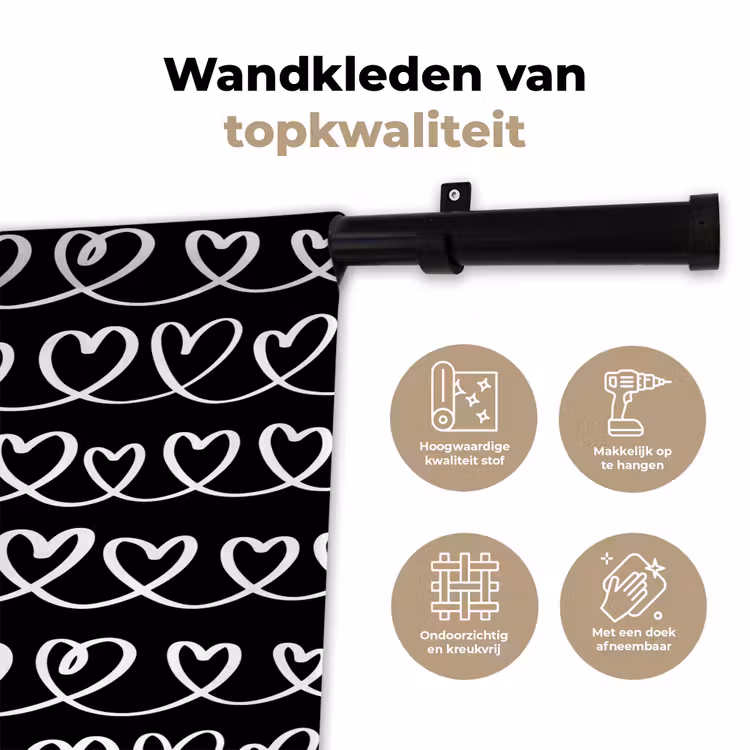 Wandkleed - Harten - Verweven - Zwart - Wit — 3