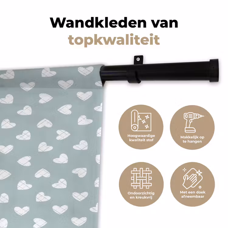 Wandkleed - Hartjes - Blauw - Patroon - Strepen — 3