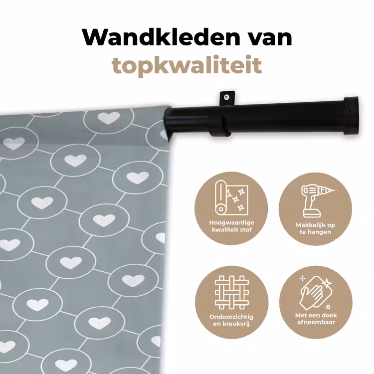 Wandkleed - Hartjes - Wit - Rond - Patroon — 3