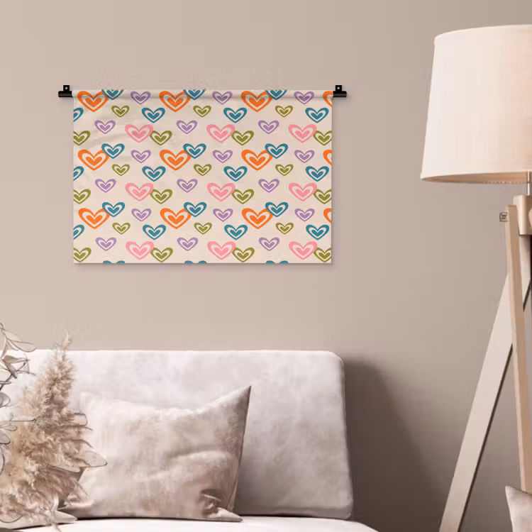Wandkleed - Kleurrijk - Hartjes - Patroon - Beige — 1