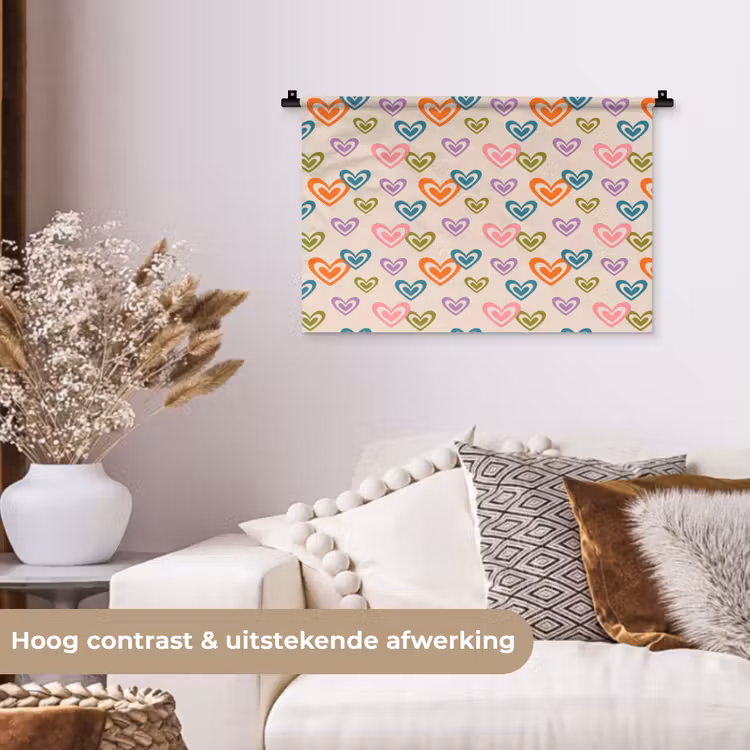 Wandkleed - Kleurrijk - Hartjes - Patroon - Beige — 2