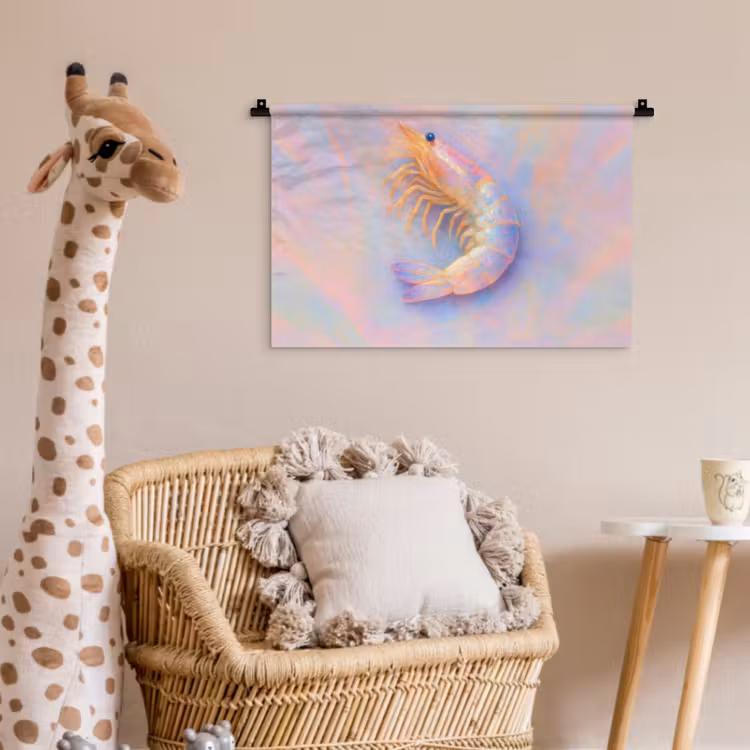 Wandkleed - Garnaal - Subtiele structuur - Blauw - Roze — 5