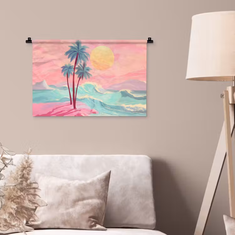 Wandkleed - Palmbomen - Golven - Zee — 2