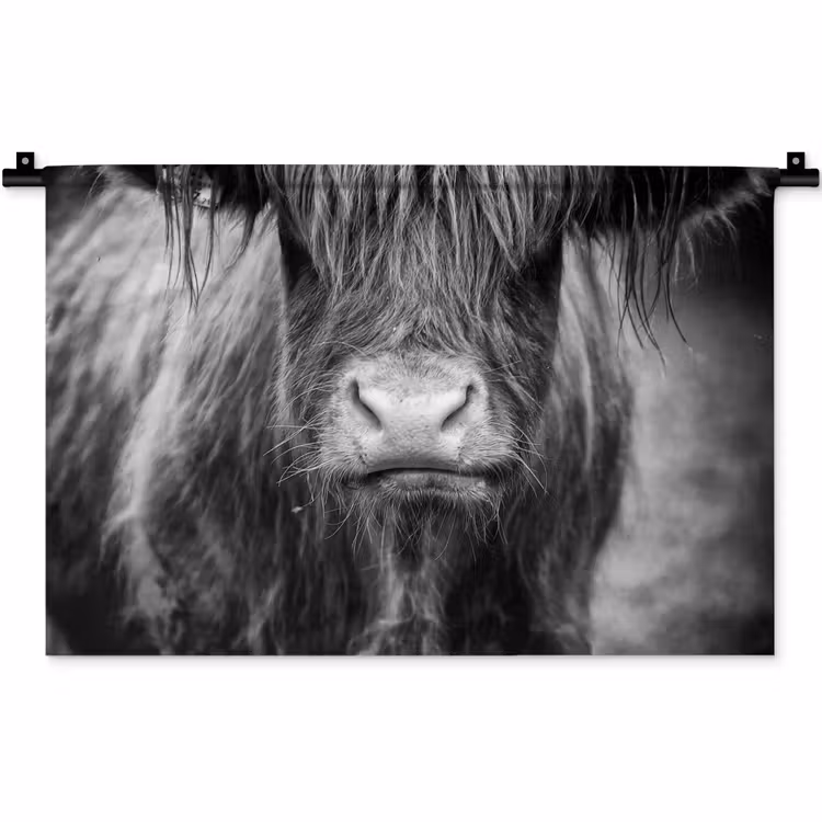 Wandkleed - Schotse hooglander - Koe - Zwart - Wit - Dieren — 1
