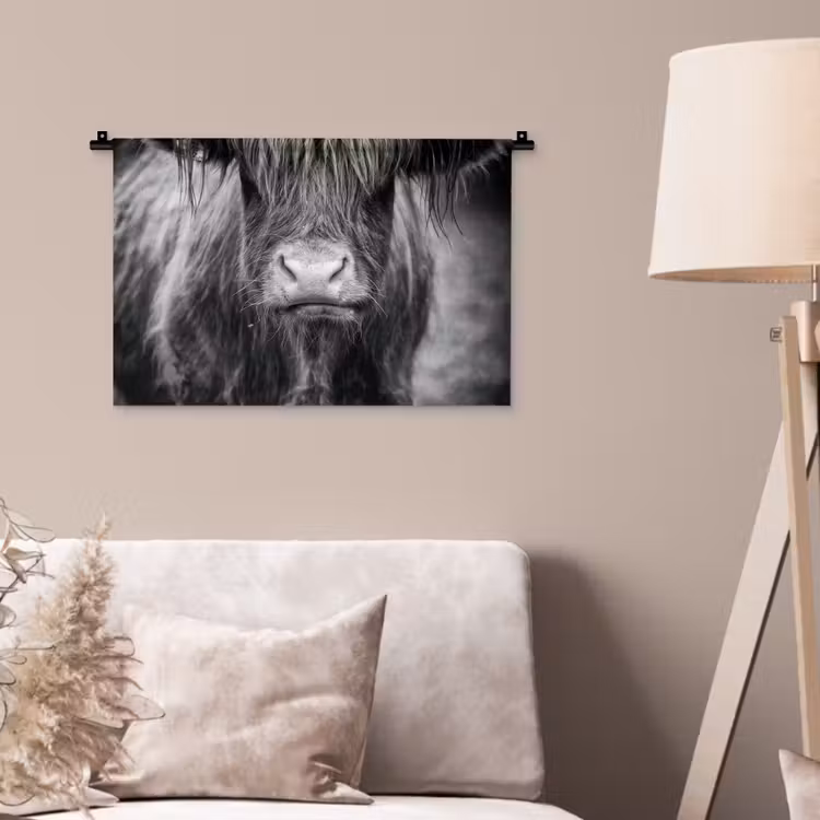 Wandkleed - Schotse hooglander - Koe - Zwart - Wit - Dieren — 2